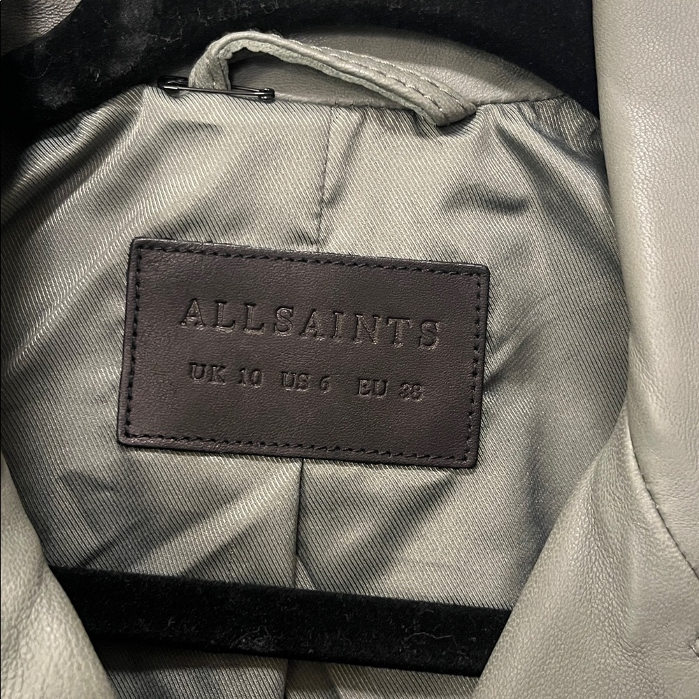 ALL SAINTS Darnley Slim Fit Biker olive/Sage green 100% Lamb Leather Jacket- 6 - Picture 11 of 16